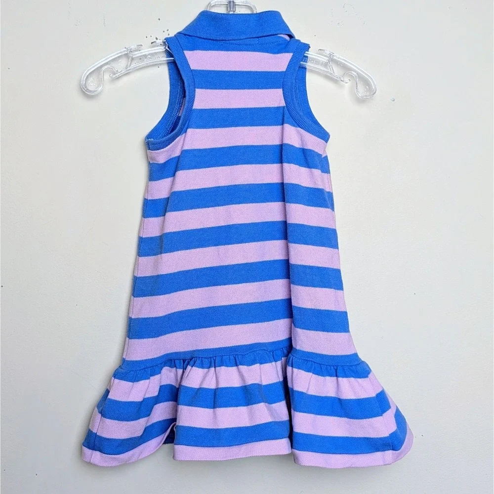 Polo Ralph Lauren‎ Pink Blue Striped Stretch Mesh Dress Baby Girls Size 9 Months